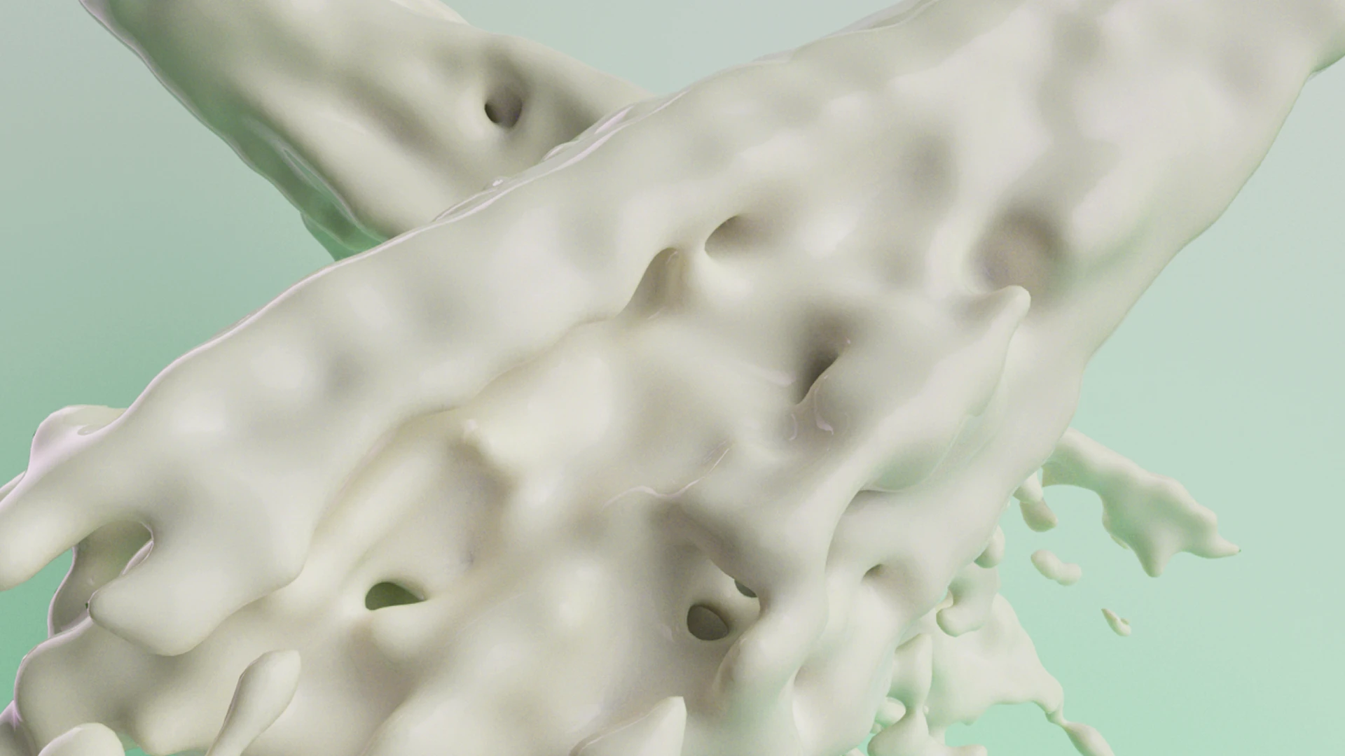 A thick splash of yogurt against a mint green background